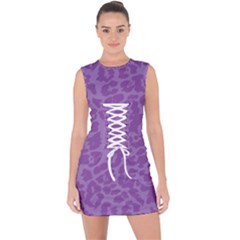 Purple Big Cat Pattern Lace Up Front Bodycon Dress by Angelandspot