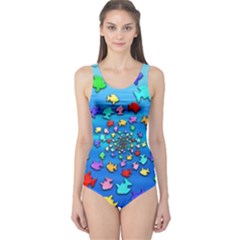 Fractal Art School Of Fishes One Piece Swimsuit by WolfepawFractals