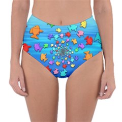 Fractal Art School Of Fishes Reversible High-waist Bikini Bottoms by WolfepawFractals