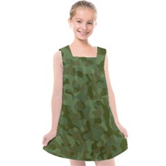 Green Army Camouflage Pattern Kids  Cross Back Dress by SpinnyChairDesigns