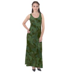 Green Army Camouflage Pattern Sleeveless Velour Maxi Dress by SpinnyChairDesigns