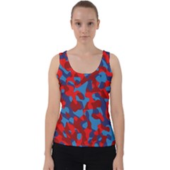 Red And Blue Camouflage Pattern Velvet Tank Top by SpinnyChairDesigns