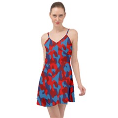 Red And Blue Camouflage Pattern Summer Time Chiffon Dress by SpinnyChairDesigns