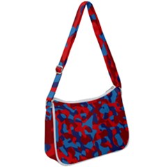 Red And Blue Camouflage Pattern Zip Up Shoulder Bag by SpinnyChairDesigns