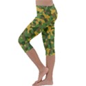 Yellow Green Brown Camouflage Kids  Lightweight Velour Capri Leggings  View2