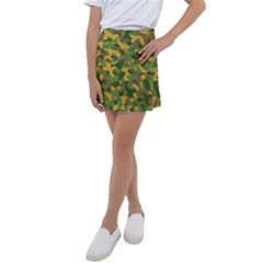 Yellow Green Brown Camouflage Kids  Tennis Skirt by SpinnyChairDesigns