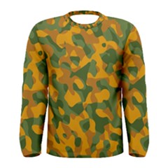 Green And Orange Camouflage Pattern Men s Long Sleeve Tee by SpinnyChairDesigns