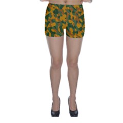 Green And Orange Camouflage Pattern Skinny Shorts by SpinnyChairDesigns