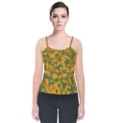 Green And Orange Camouflage Pattern Velvet Spaghetti Strap Top by SpinnyChairDesigns