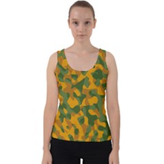 Green And Orange Camouflage Pattern Velvet Tank Top by SpinnyChairDesigns