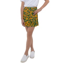 Green And Orange Camouflage Pattern Kids  Tennis Skirt by SpinnyChairDesigns