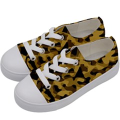 Black Yellow Brown Camouflage Pattern Kids  Low Top Canvas Sneakers by SpinnyChairDesigns