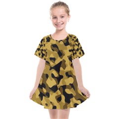 Black Yellow Brown Camouflage Pattern Kids  Smock Dress by SpinnyChairDesigns