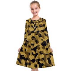 Black Yellow Brown Camouflage Pattern Kids  Midi Sailor Dress by SpinnyChairDesigns