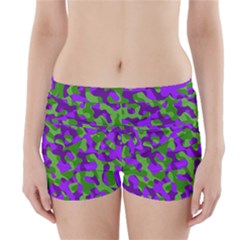 Purple And Green Camouflage Boyleg Bikini Wrap Bottoms by SpinnyChairDesigns