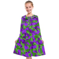 Purple And Green Camouflage Kids  Midi Sailor Dress by SpinnyChairDesigns