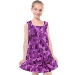 Dark Purple Camouflage Pattern Kids  Cross Back Dress by SpinnyChairDesigns