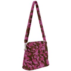 Pink And Brown Camouflage Zipper Messenger Bag by SpinnyChairDesigns