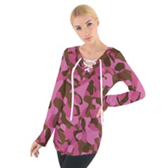 Pink And Brown Camouflage Tie Up Tee by SpinnyChairDesigns