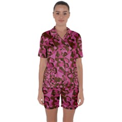 Pink And Brown Camouflage Satin Short Sleeve Pyjamas Set by SpinnyChairDesigns