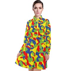 Colorful Rainbow Camouflage Pattern Long Sleeve Chiffon Shirt Dress by SpinnyChairDesigns