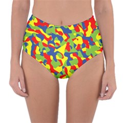 Colorful Rainbow Camouflage Pattern Reversible High-waist Bikini Bottoms by SpinnyChairDesigns