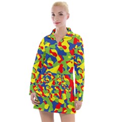 Colorful Rainbow Camouflage Pattern Women s Long Sleeve Casual Dress by SpinnyChairDesigns