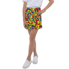 Colorful Rainbow Camouflage Pattern Kids  Tennis Skirt by SpinnyChairDesigns