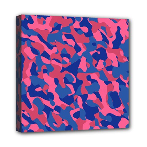 Blue And Pink Camouflage Pattern Mini Canvas 8  X 8  (stretched) by SpinnyChairDesigns