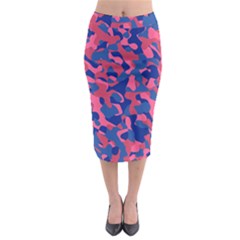 Blue And Pink Camouflage Pattern Midi Pencil Skirt by SpinnyChairDesigns