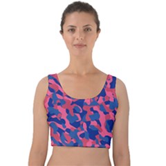 Blue And Pink Camouflage Pattern Velvet Crop Top by SpinnyChairDesigns