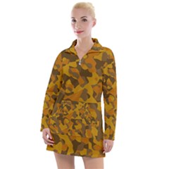 Brown And Orange Camouflage Women s Long Sleeve Casual Dress by SpinnyChairDesigns