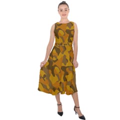 Brown And Orange Camouflage Midi Tie-back Chiffon Dress by SpinnyChairDesigns