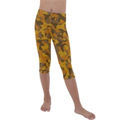 Brown And Orange Camouflage Kids  Lightweight Velour Capri Leggings  by SpinnyChairDesigns