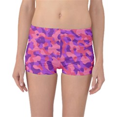 Pink And Purple Camouflage Boyleg Bikini Bottoms by SpinnyChairDesigns