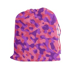 Pink And Purple Camouflage Drawstring Pouch (2xl) by SpinnyChairDesigns