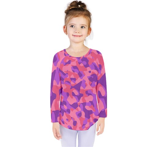 Pink And Purple Camouflage Kids  Long Sleeve Tee by SpinnyChairDesigns