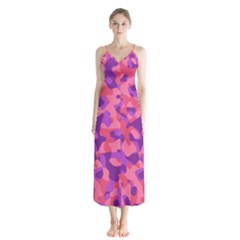 Pink And Purple Camouflage Button Up Chiffon Maxi Dress by SpinnyChairDesigns