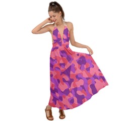 Pink And Purple Camouflage Backless Maxi Beach Dress by SpinnyChairDesigns