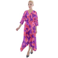 Pink And Purple Camouflage Quarter Sleeve Wrap Front Maxi Dress by SpinnyChairDesigns