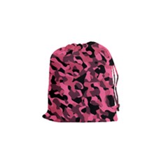 Black And Pink Camouflage Pattern Drawstring Pouch (small) by SpinnyChairDesigns