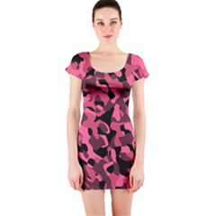 Black And Pink Camouflage Pattern Short Sleeve Bodycon Dress by SpinnyChairDesigns