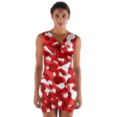 Red And White Camouflage Pattern Wrap Front Bodycon Dress by SpinnyChairDesigns