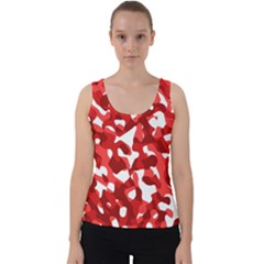 Red And White Camouflage Pattern Velvet Tank Top by SpinnyChairDesigns