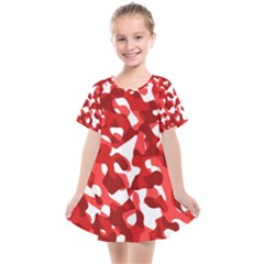 Red And White Camouflage Pattern Kids  Smock Dress by SpinnyChairDesigns