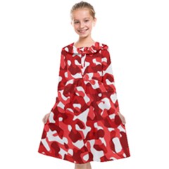 Red And White Camouflage Pattern Kids  Midi Sailor Dress by SpinnyChairDesigns