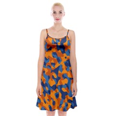 Blue And Orange Camouflage Pattern Spaghetti Strap Velvet Dress by SpinnyChairDesigns