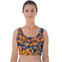 Blue and Orange Camouflage Pattern Velvet Crop Top View1