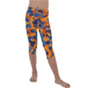 Blue and Orange Camouflage Pattern Kids  Lightweight Velour Capri Leggings  View1