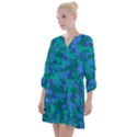 Blue Turquoise Teal Camouflage Pattern Open Neck Shift Dress View1